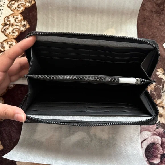 COACH Embossed Signature Leather Accordion Black Gunmetal Zip Around Wallet NWT - Picture 8 of 12